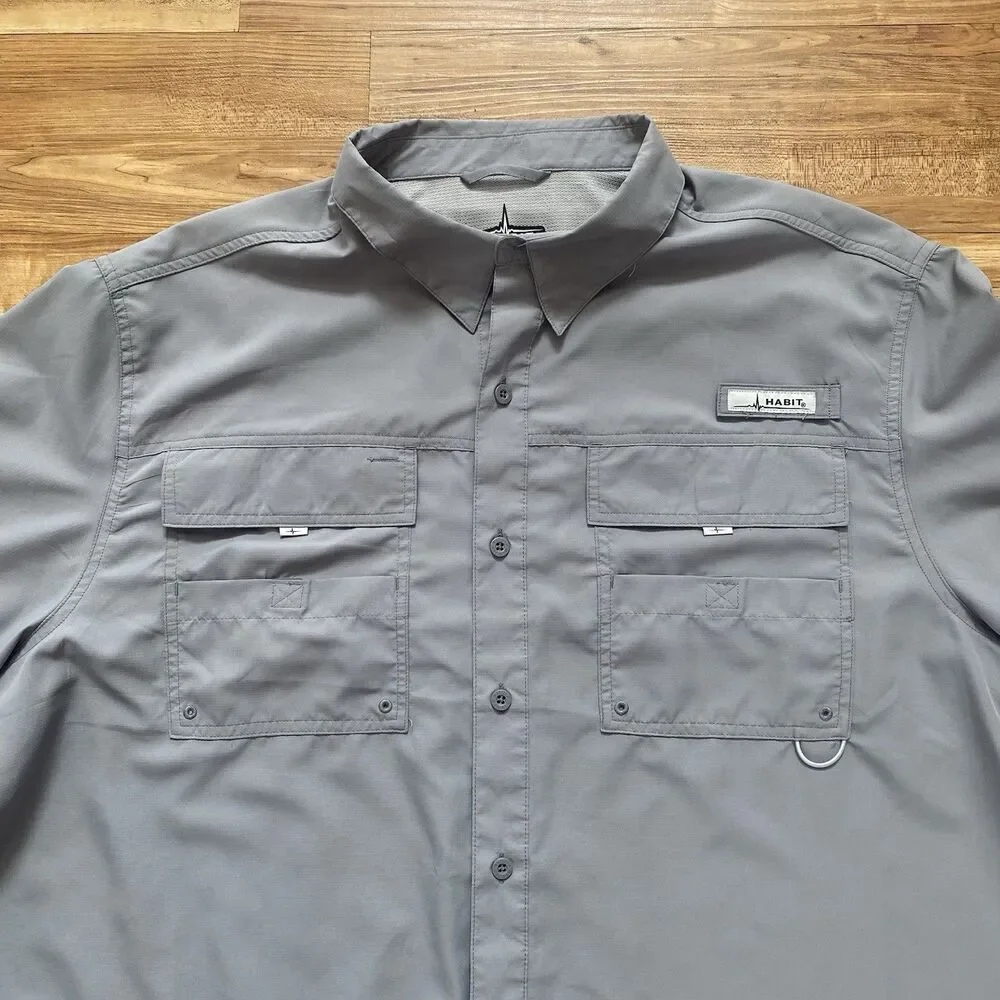 Habit Mens 2XL Gray Vented Outdoor UPF 40+ Long Sleeve Button-Up Fishing Shirt - Picture 8 of 16